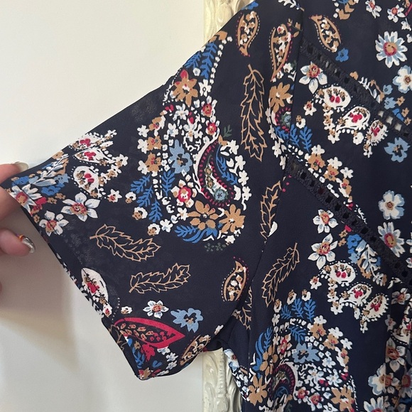 SIENNA SKY | Boho Multicolor Paisley Floral Women's Short Sleeve Blouse - Picture 5 of 14